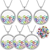 Highergo 6 Pcs Locket Necklace DIY Floating Round Locket Pendant Floating Memory Necklace for Women Friendship Memory Nostalgic