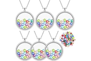 Highergo 6 Pcs Locket Necklace DIY Floating Round Locket Pendant Floating Memory Necklace for Women Friendship Memory Nostalgic