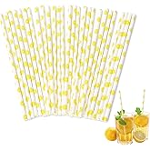 Mozeat Lens 100 Pcs Paper Straws, Disposable Lemon Party Striped Decorative Paper Straws, Sturdy Eco-friendly, 19.7 cm x 0.6 cm, Light Purple, 100 Count