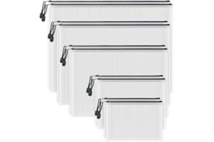 AUSTARK 10 Pcs Zipper File Bags, Waterproof Plastic Mesh Pouch for Office School, Board Game Storage Bags (Multi-Size, White and Black)