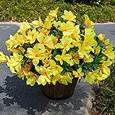 INSPRING Artificial Azalea Flowers Fake Plants for Outdoors Spring Summer Decoration, 3 Bundles UV Resistant Faux Silk Outside Flowers Look Real for Outdoor Planter Front Door Patio Garden, Yellow