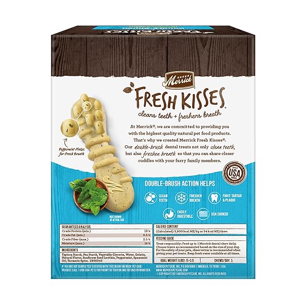 MERRICK FRESH KISSES NATURAL DENTAL CHEWS TOOTHBRUSH TREAT SHAPE INFUSED WITH REAL MINT FOR TINY DOGS 5-15 LBS – 78 CT. BOX