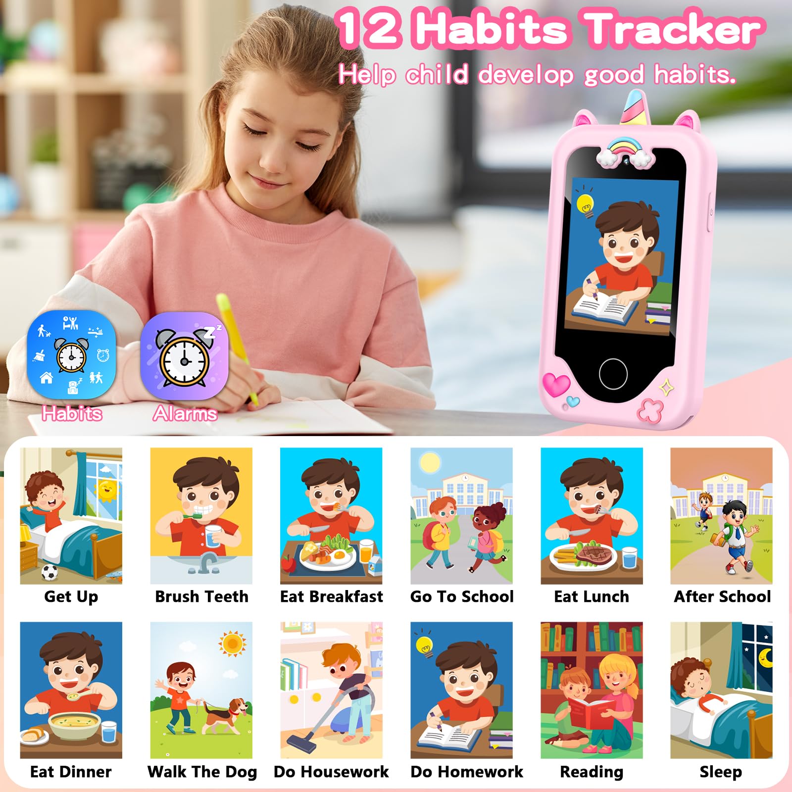 Kids Phone Toy Gift for Girls 3 4 5 6 7 8 Years Old, Toddler Smart Phone Learning Toys - Pretend Play Phones with Educational Games, MP3 Music Player, Birthday Gifts for Boys Age 3-8 (Pink)