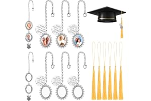 ROADPLUM 8Pcs Graduation Memorial Photo Charm with 6Pcs Gold Tassel, Graduation Cap Pendants Mortarboard Decorations for Cap and Gown Ceremony Charms DIY Graduation Gifts