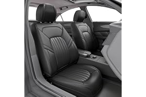 FEELON 2 Pieces ZC Front Car Seat Covers, Waterproof Nappa Leather Front Car Seat Protectors, Universal Auto Interior Fit for Sedans SUV Pick-up Truck, Black