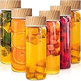 Zubebe 6 Pack 16 oz Glass Bottle with Lids Reusable Wide Mouth Juice Milk Drinking Glass Bottles Airtight Juicing Cups Leak Proof Water Jar for Juicing Tea Milk Beverage Storage
