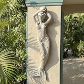 GRASOLAR 39''H Mermaid Statue MGO Big Size Wall Hanging Mounted Sculpture | Coastal mythical goddess outdoor indoor marine ornament wall decoration mermaid hook garden statue for yard backyard decor