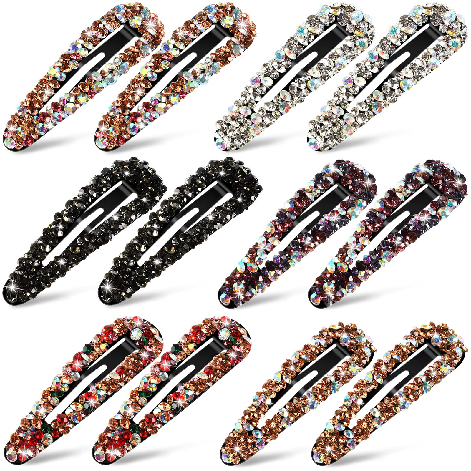 Photo 1 of Chuangdi 12 Pcs Rhinestone Hair Clips, 3.2 Inch AB Crystal Metal Hair Barrettes for Women Girls Bridal Wedding Birthday Party Costume Accessories