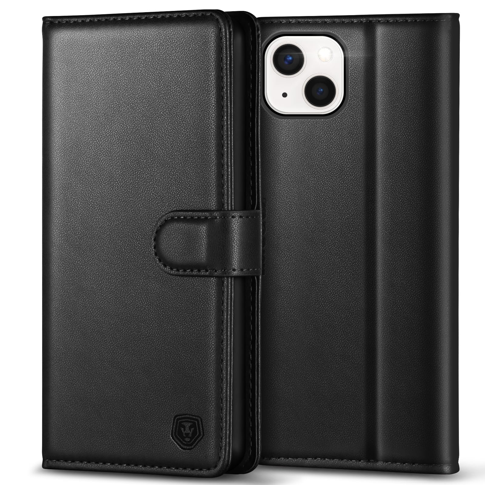 Kuafcase Compatible for iPhone 13 Case with 4 Card Slots Magnetic Closure Kickstand Shockproof Protective Phone Case Compatible for iPhone 13 - Black