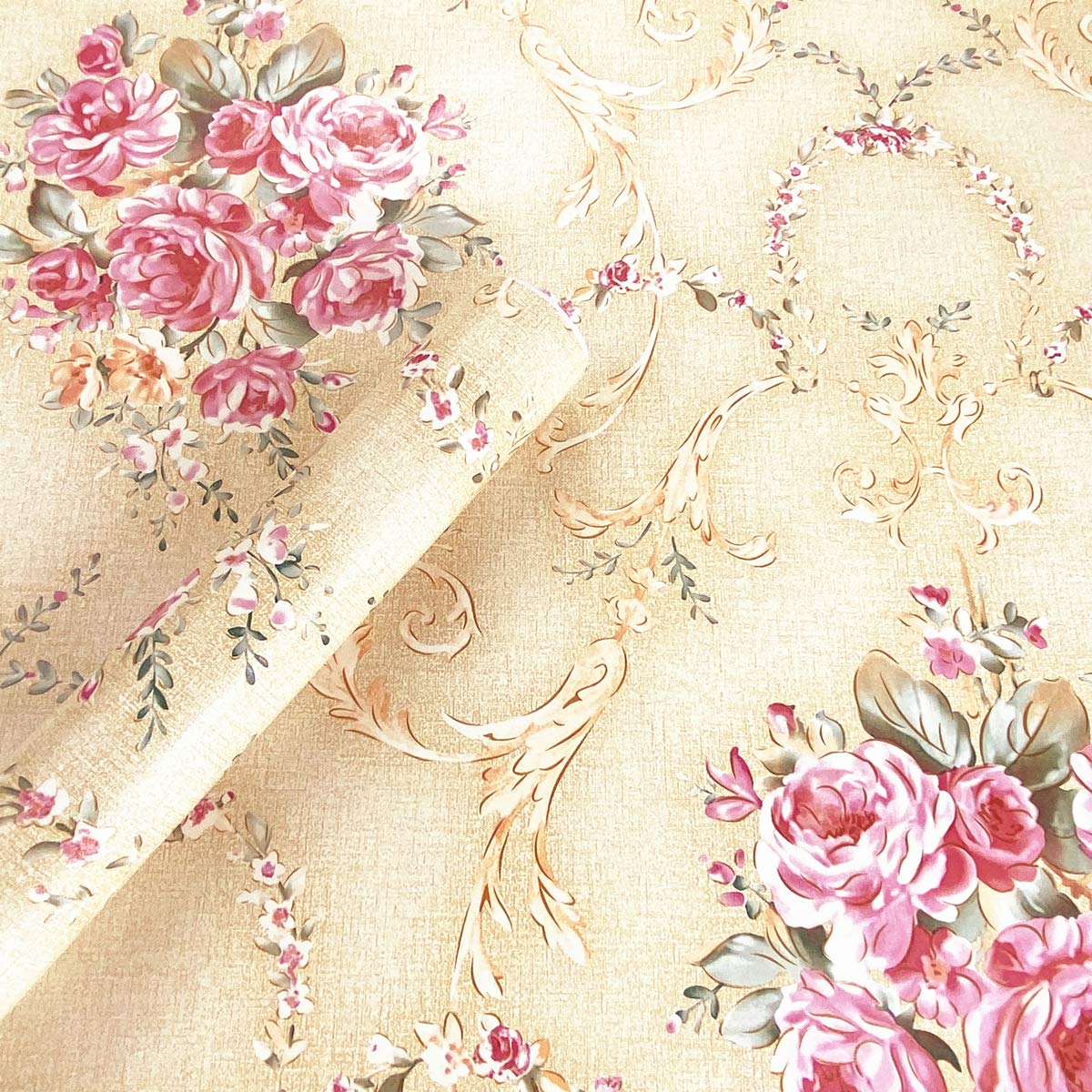 MESOAR Peel Stick Vintage Pink Floral Wallpaper Shelf Drawer Liner Dresser Furniture Sticker Home Decorative Sticky Back Vinyl Film 45cm by 300cm