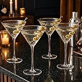 Gold Rim Martini Glasses - Set of 4-10 oz, 24K Gilded Classic Vintage Glasses For Martinis, Cocktails, Champagne, Water & Wine - Hand Blown Classic Coupes Gilded Rimed, Crystal Coupe with Long Stems