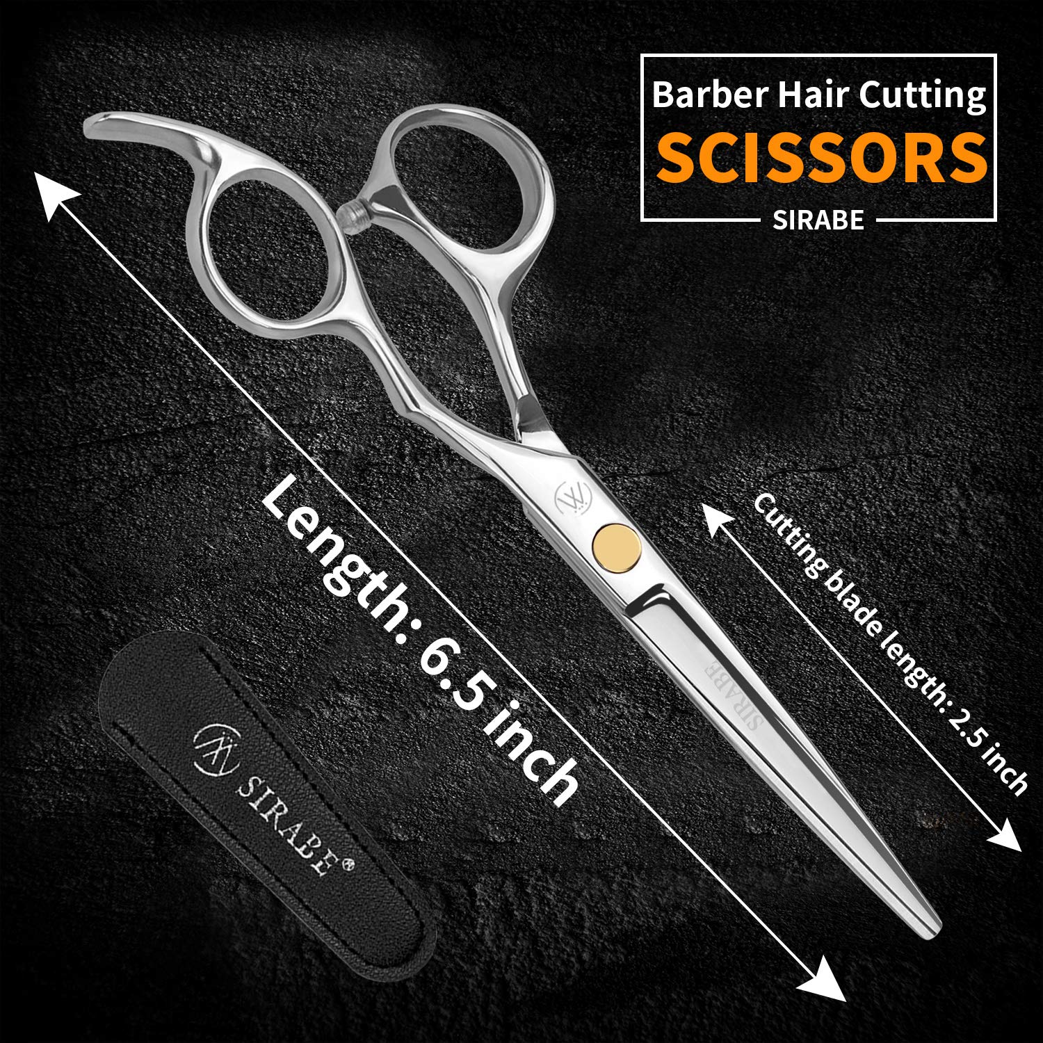 Sirabe Hair Cutting Scissors Shears - 6.5” Professional Razor Edge Haircut Scissor Japanese Stainless Steel Hairdressing Shear for Women Men Barber, Salon, Home, Cowhide Protective Cover Included: Beauty