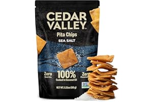 CEDAR VALLEY SELECTIONS Sea Salt Pita Chips 6 Pack – Mediterranean Snack, Light Golden Pita Chips with Crunch, Gourmet Garlic & Herb Flavor, Small-Batch Family-Made Snack, No Preservatives, Zero Seed Oils, Perfect for Dipping, 180g Each