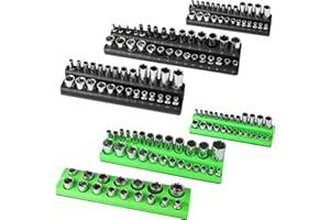 Reniteco Magnetic Socket Organizer - 6 Piece Green SAE & Black Metric Socket Holder Kit - 1/2-inch, 3/8-inch, 1/4-inch Drive - Hold 143 Sockets - Professional- Grade - Magnetic Socket Tray