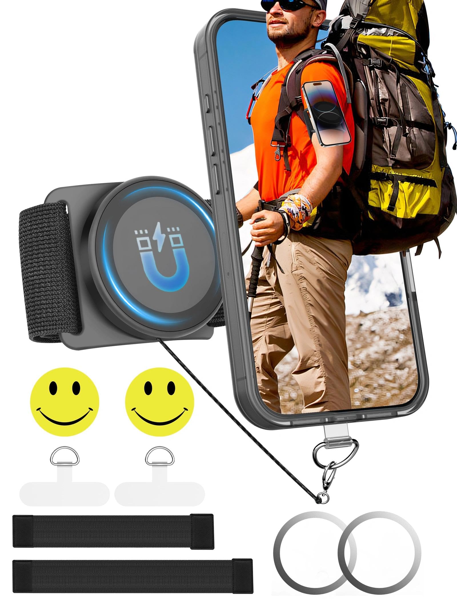 Photo 1 of TOPGO [2 Generation Upgrad] Running Phone Holder for iPhone [360° Rotatable & Built-in Retractable Rope] Magnetic Wrist Phone Holder, Magsafe Armband for iPhone 17 Pro and Android (Black, 2 Straps)