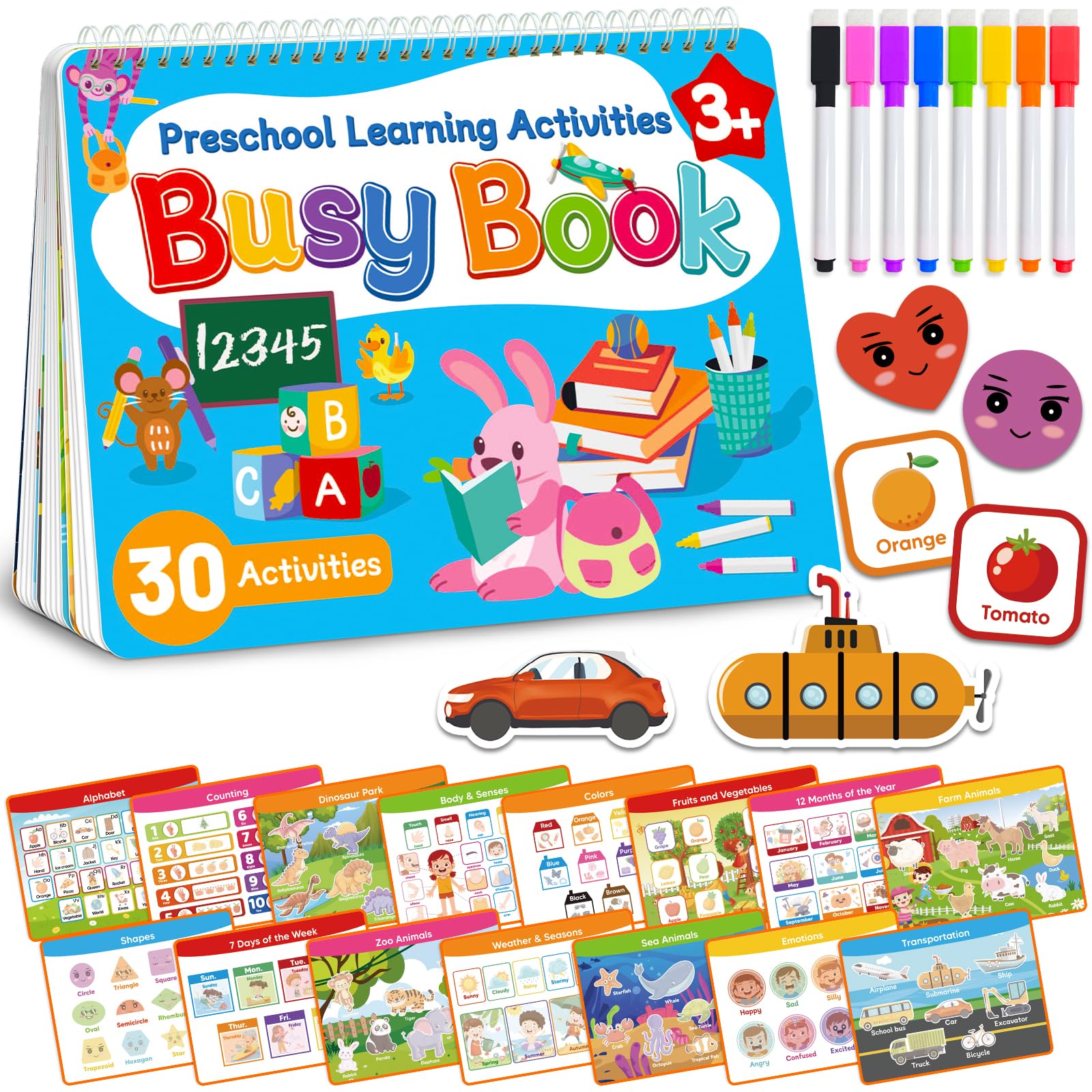 Busy Book for Toddlers - Preschool Learning Activities, Coloring Activity Books for Kids Ages 3-5, Montessori Autism Sensory Travel Educational Toys, Easter Basket Stuffers Gifts for 3 and Up Boy Girl