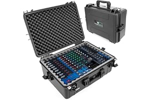 CASEMATIX Mixer Carry Case Compatible with Yamaha MG12XU 12 Channel Mixing Console and More - IPX7 Waterproof Hard Shell Sound Board Carrier with Foam Fits Mixers up to 17" x 12.1" x 5" and Cables