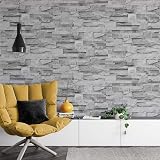 Muriva Grey Brick Effect Textured Vinyl Wallpaper - Realistic Stone Wall Tiles view 5