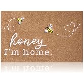 HLFMVWE Bee Door Mat Brown Welcome Mats Front Door Indoor Outdoor Entrance Honey I'm Home Kitchen Rugs Entry Outside Doormat Non Slip Durable Rubber Back Funny Farmhouse Mat