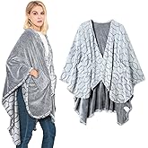 Bcareself Double-Sided Wearable Blanket Ultra Soft Flannel Shawl Blanket, Reversible Blanket,with Pockets, for Women and Men