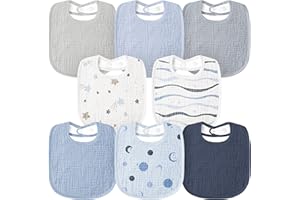 Susurration Muslin Baby Bibs 8 Pack Bandana Drool Bibs, Soft Square Adjustable Baby Drooling Bibs for Unisex Girls & Boys