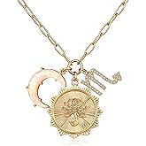 MISS RIGHT Gold Zodiac Sign Coin Necklace with Opal Crescent Moon Charm for Women Trendy, Dainty Gold Paperclip Chain 12 Constellation Horoscope Necklaces Astrology Jewelry Gifts