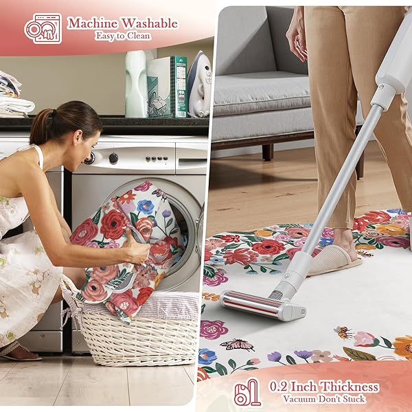 WONNITAR WASHABLE RED CAMELLIA FLORAL AREA RUGS 5X7, NON-SLIP BOHO RUGS FOR LIVING ROOM, SOFT SCALLOPED FLOWER FLOOR CARPET RUGS FOR BEDROOM KIDS NURSERY DORM DECOR (RED,5’X7′)