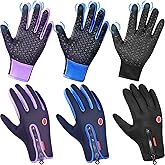 Zhanmai 3/6 Pairs Outdoor Winter Touchscreen Gloves Windproof Waterproof Thermal Gloves for Running Hiking for Men Women