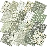 Ganeen 60 Pcs 10 x 10 Inch Sage Green Floral Quilting Fabric Squares Vintage Greenery Fat Patchwork Precut Strips Retro Eucalyptus Printed Fabric Bundles for Holiday DIY Craft Sewing Quilt Material