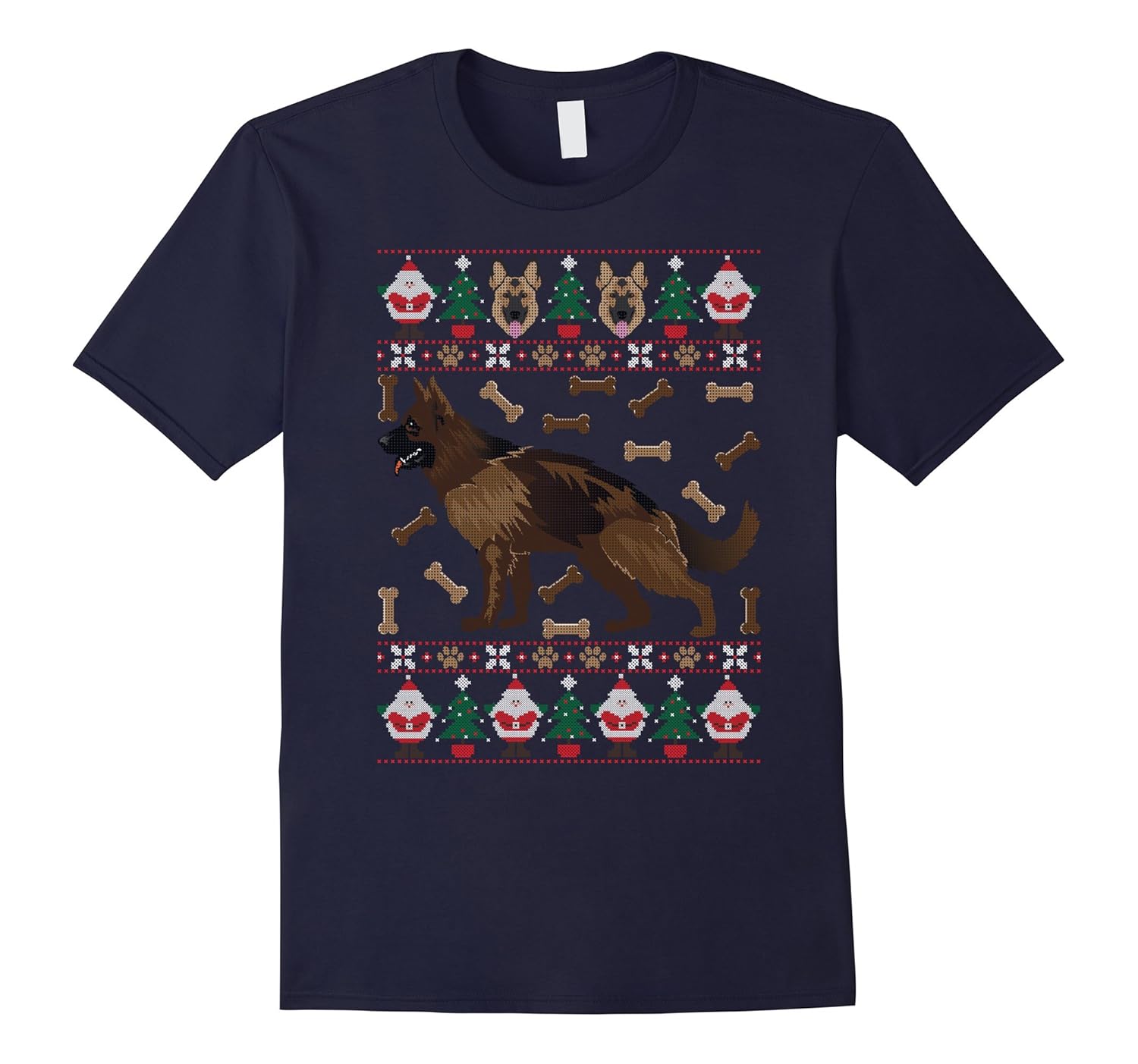 German Shepherd Ugly Christmas Sweater Funny Holiday T-Shirt-ANZ