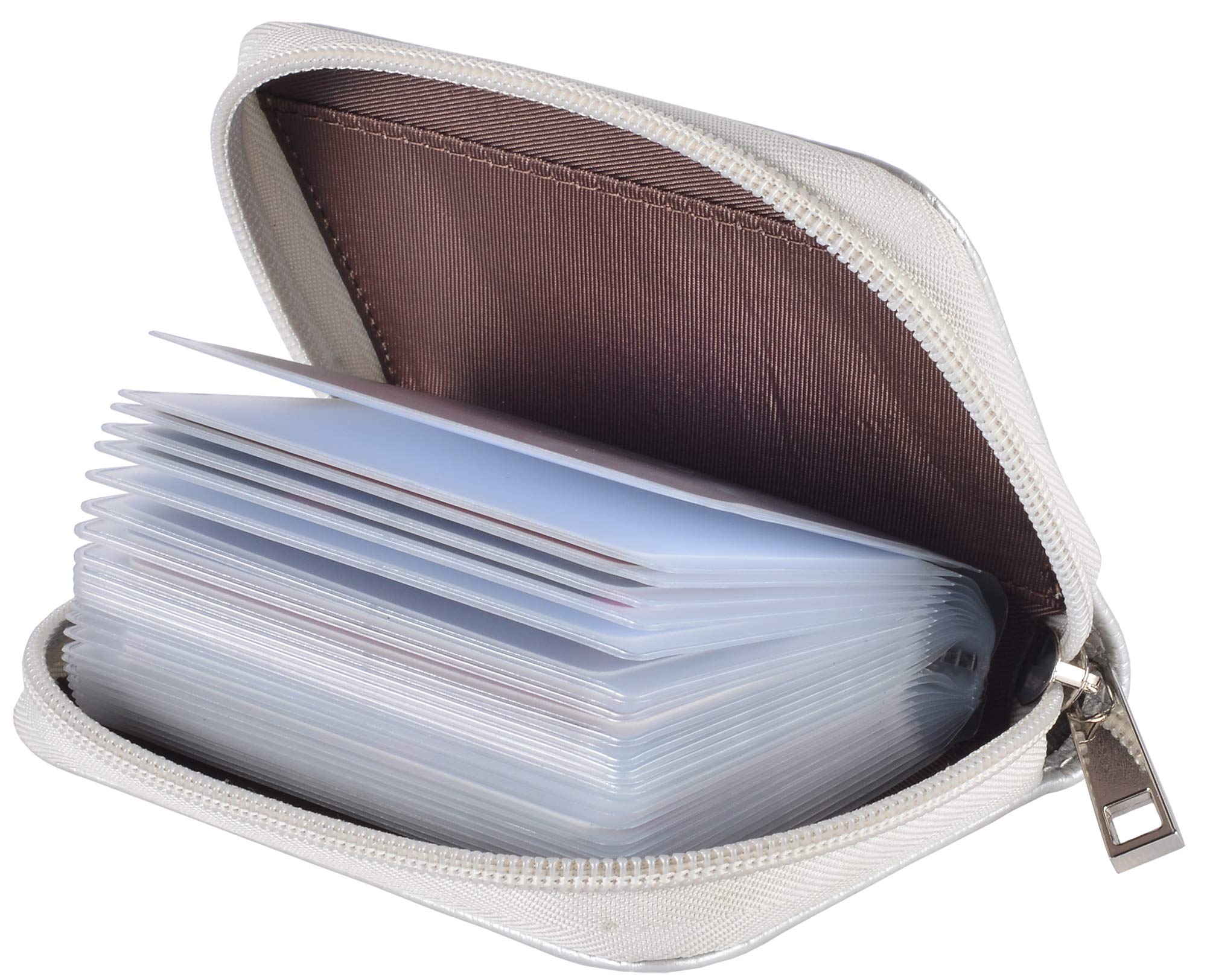 Genuine Leather Credit Card Holder ID Business Card Case Wallet 26 Card Slots (Sliver)