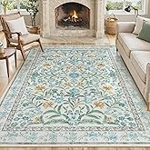 Lahome Light Blue Bedroom Rug 8x10 Under Bed, Boho Washable Rugs for Living Room Nursery, Soft Wool Vintage Low Pile Carpet for Dining Room Girls