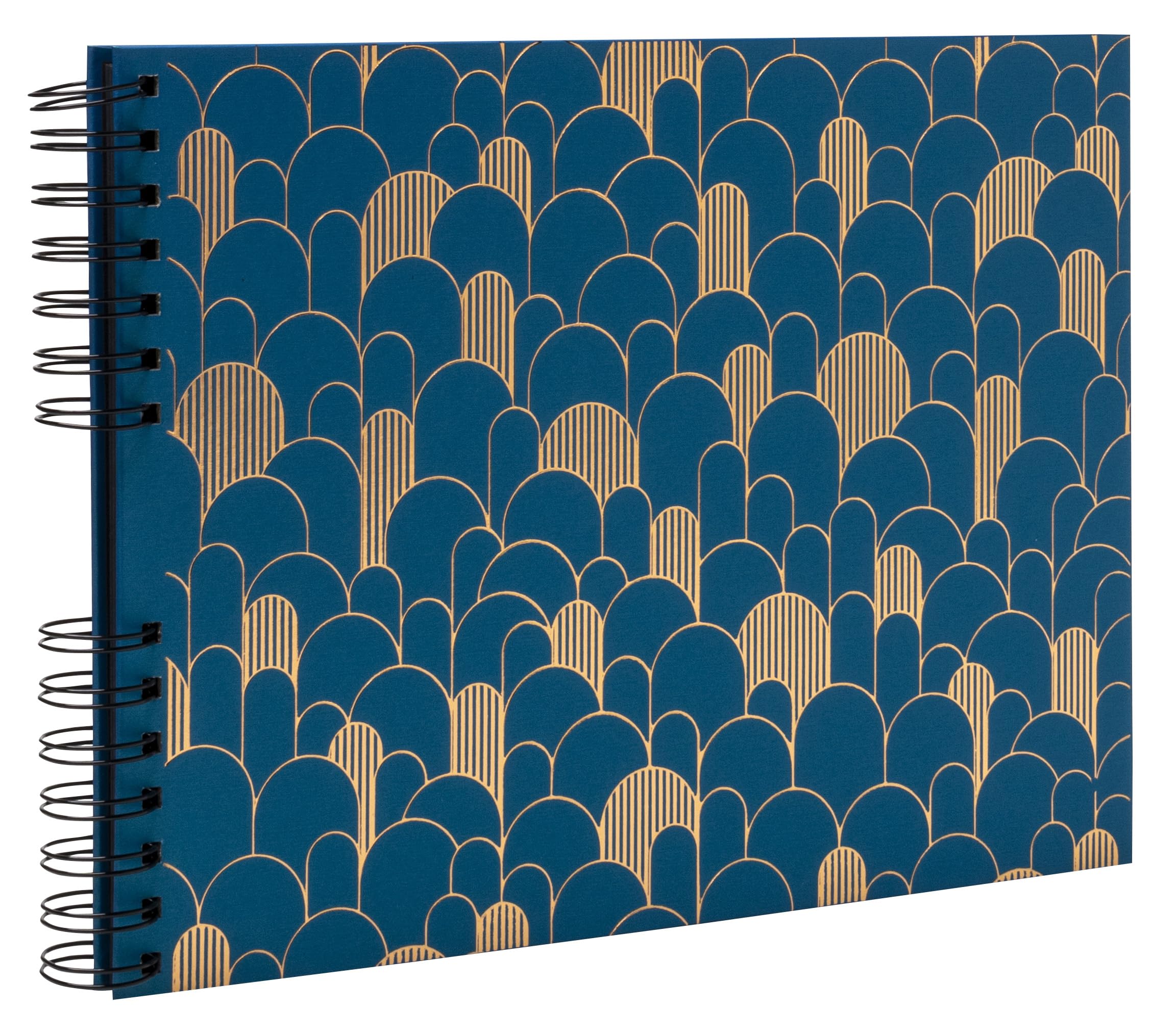 EXACOMPTA - Ref 16296E - Spiral Photo Album - 150 Photos - 60 Black Pages - Size 32 x 22 cm - Cardboard Cover Covered in Blue Textured Paper with Glossy Effect