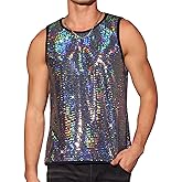Lars Amadeus Sequin Tank Top for Men's Metallic Sparkle Glitter Sleeveless Tank Shirts
