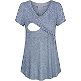 Joymom Womens V Neck Short Sleeve Nursing Tops Maternity Breastfeeding Shirts S-2XL