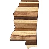 Totally Bamboo Rock & Branch Shiplap Series Mississippi State Shaped Wood Cutting Board and Charcuterie Serving Platter, Includes Hang Tie for Wall Display