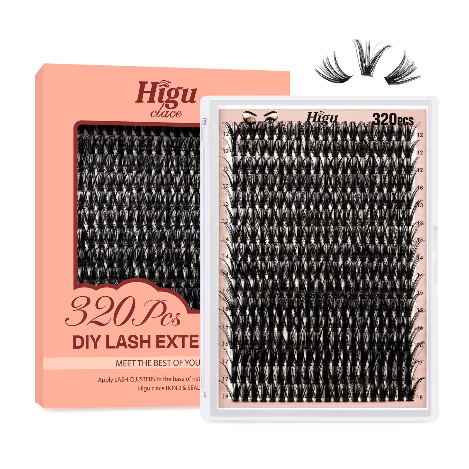 Higu clace Individual Lashes Cluster 320pcs, D curl Lash Clusters 50D DIY Individual Eyelashes 12-18mm Mixed,Wispy Lash Extension Clusters Reusable False Lashes Clusters(50D Dcurl 12-18mm)