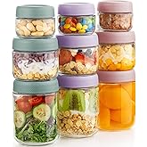 9 Pack Overnight Oats Containers with Lids, Large & Small Glass Mason Jars 16oz & 10oz & 4oz, Glass jars with Airtight Lids, Salad Meal Prep Jars for Food Storage, Overnight Oats Jars for Milk, Fruit