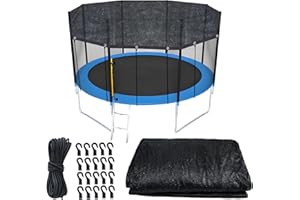 Trampoline Cover Round 12 Holes 90% Sunblock Shade Cloth 8FT Black Trampoline Top Shade Cover Sun Shade Mesh Tarp with 49FT E