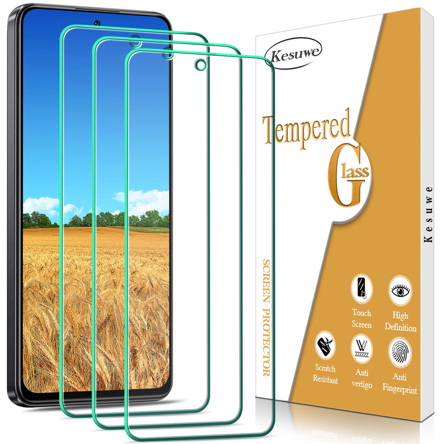 Kesuwe [3 Pack] Screen Protector for Xiaomi Redmi Note 11 Pro, Redmi Note 11 Pro 5G, 9H Hardness Tempered Glass, Anti Scratch, Anti Fingerprint, Case Friendly, Easy Installation, Bubble Free