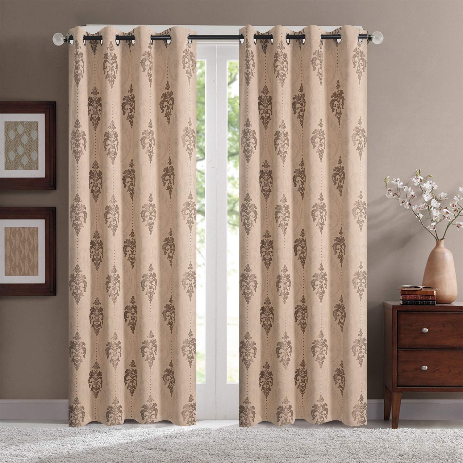 Megachest a pair white/beige jacquard curtain with grommets 140cm wide 72drop &90 drop (taupe, 52" wideX72 drop A pair)