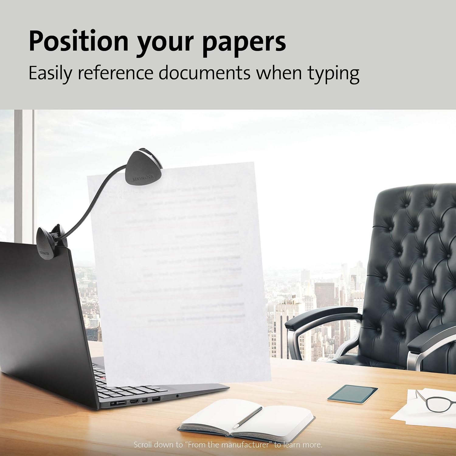 Kensington FlexClip Copyholder - Black, 9-3/4" Wide - Image 4