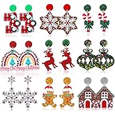 6/9 Pairs Christmas Earrings for Women Glitter Acrylic Christmas Tree Snowflake Reindeer Dangle Earrings Xmas Light Bulb Earrings Festive Holiday Accessory Jewelry Gifts