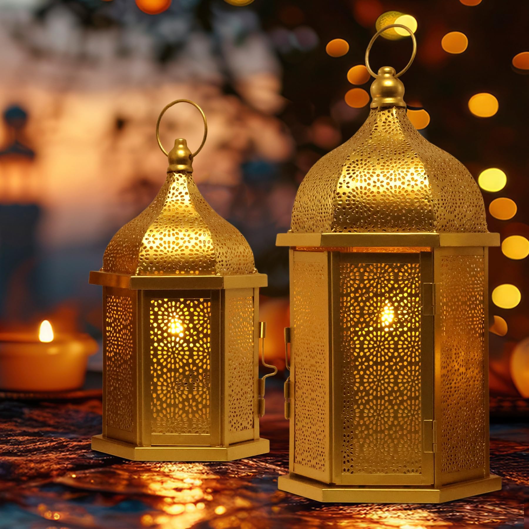 Photo 1 of ***MISSING PARTS***
NEEDOMO Ramadan Decorations for Home, 15‘’ & 10.8‘’ Golden Ramadan Lanterns, Vintage Metal Moroccan Candle Lantern Decor for Tabletop, Mantel, Wall, Indoor Outdoor, EID Mubarak Gift
