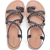 Luoika Women's Wide Width Flat Sandals, Flip Flop Casual Strapy Sandals Slip on Summer Beach Shoes for Women.