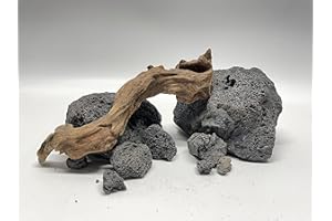 Aquarium Plant Center Mini Driftwood Black Lava Rock Set B (2 Mini Driftwood, 3 Sm Lava Rock)
