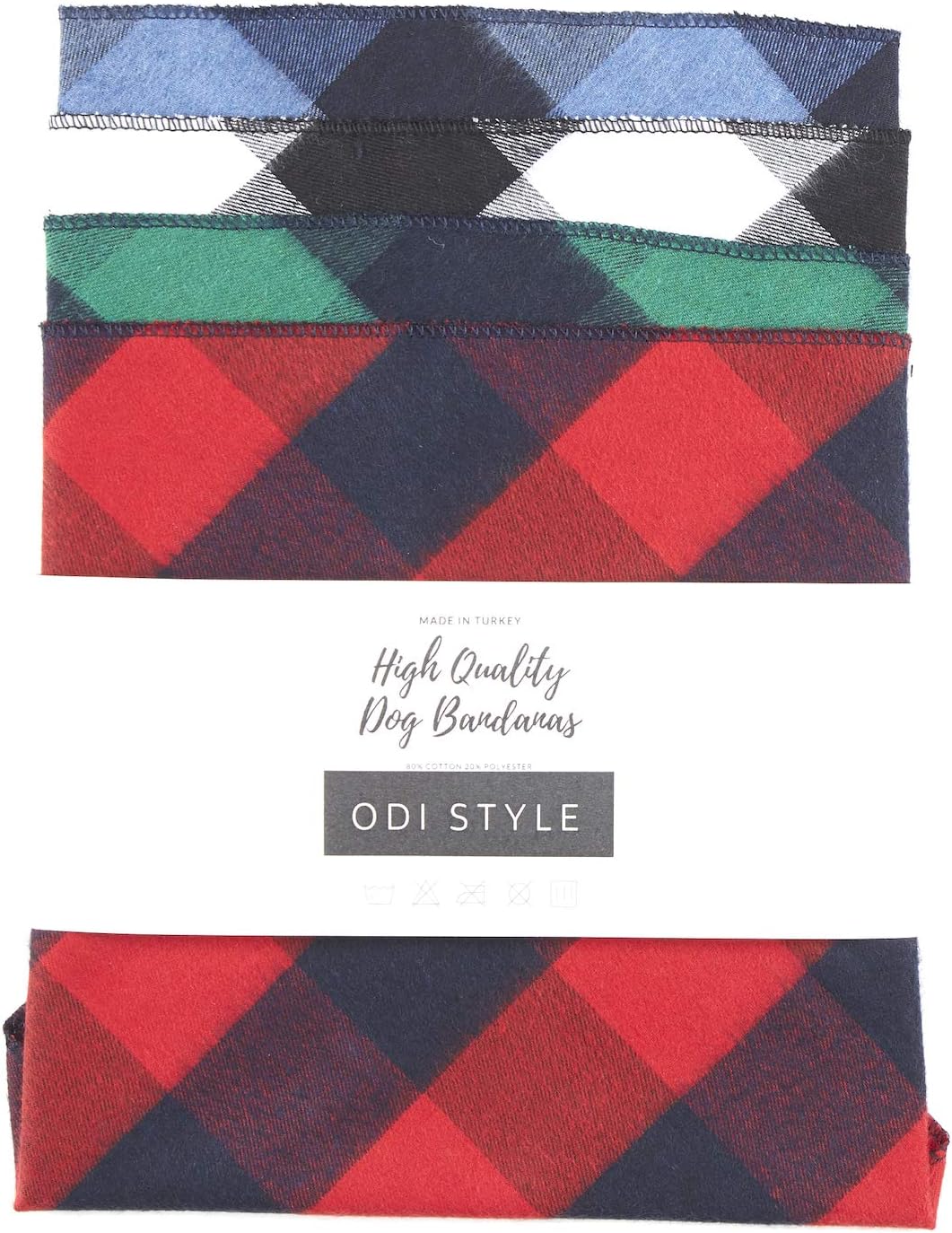 Odi Style Buffalo Plaid Dog Bandana 4 Pack - Cotton Bandanas Handkerchiefs Scarfs Triangle Bibs Accessories for Small Medium Large Dogs Puppies Pets, Black and White, Red, Green, Blue and Navy Blue : Pet Supplies