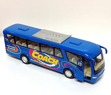 Die Cast Metal 7 Coach Excellent Travel Blue Bus Pull Back Action