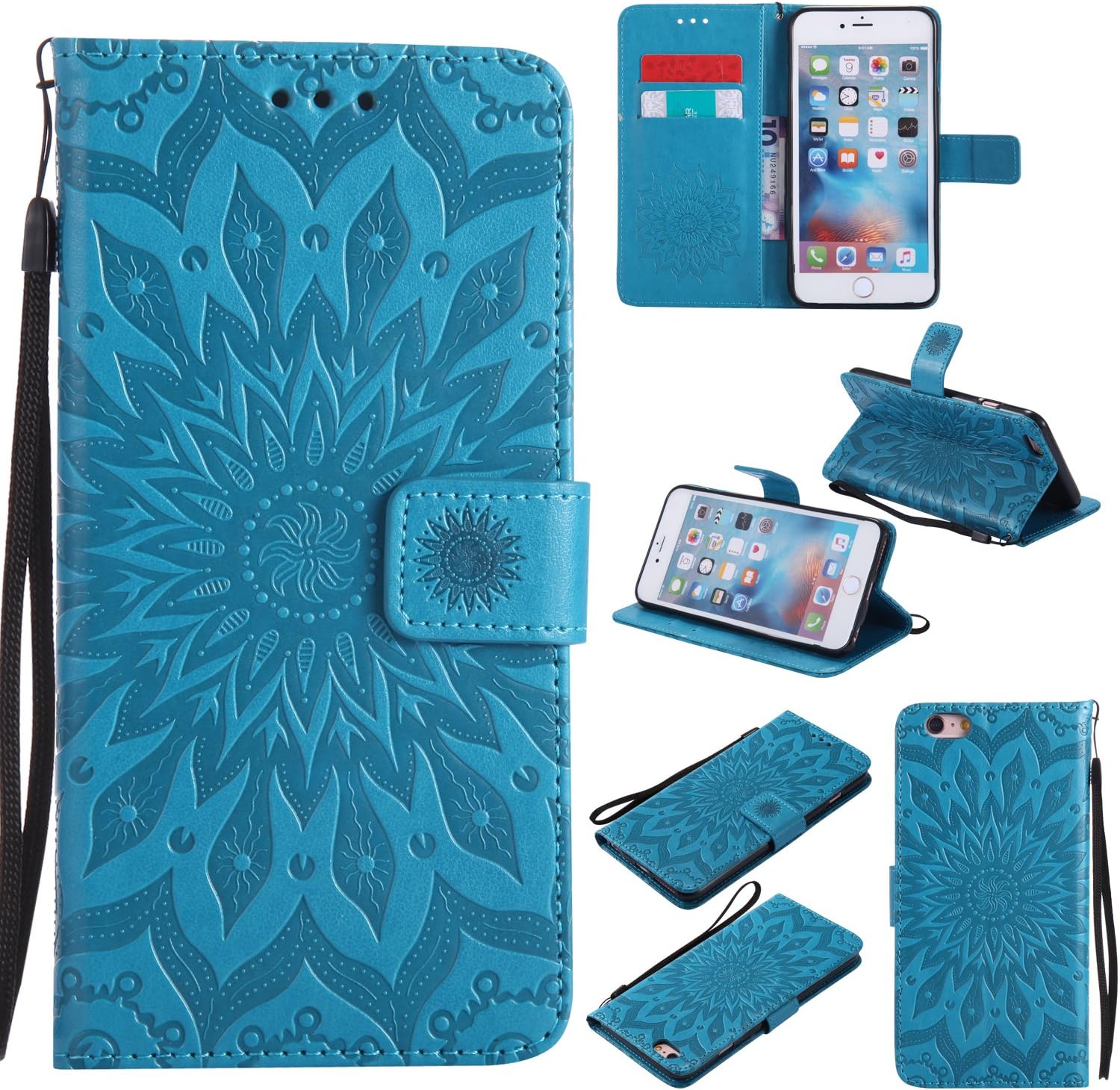 iPhone 6S plus/6S/6 plus/6 Case, Milota Premier PU Leather Flip Case Screen Protectors with Stand Function Card Holder and ID Slot Slim Flip Protective Skin Cover (Iphone 6Plus/6S Plus, Blue)
