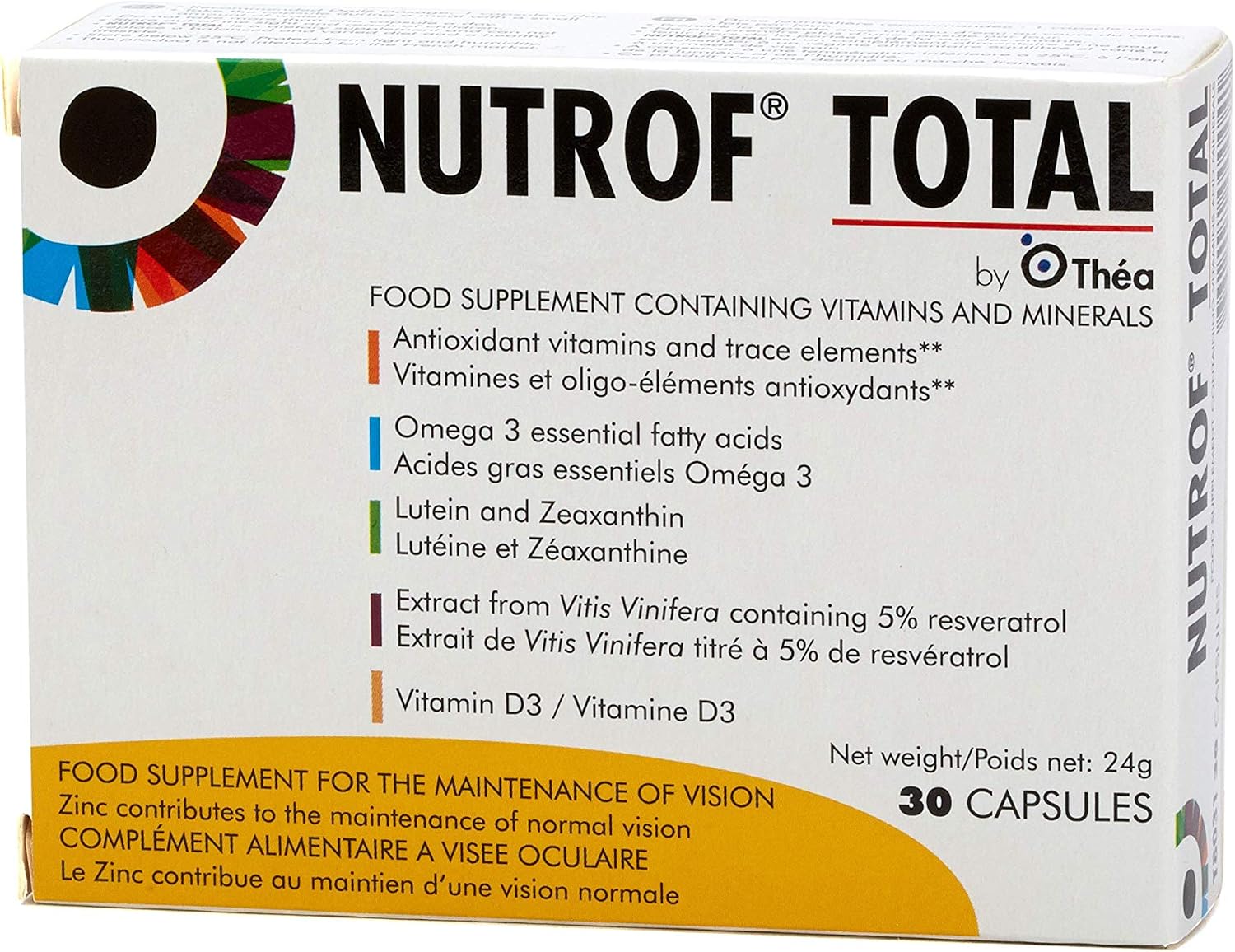 Nutrof Total Capsules - Once Daily Food Supplement with Lutein, Zeaxanthin, Omega 3, and Antioxidants, Brown, 30 Count (Pack of 1)